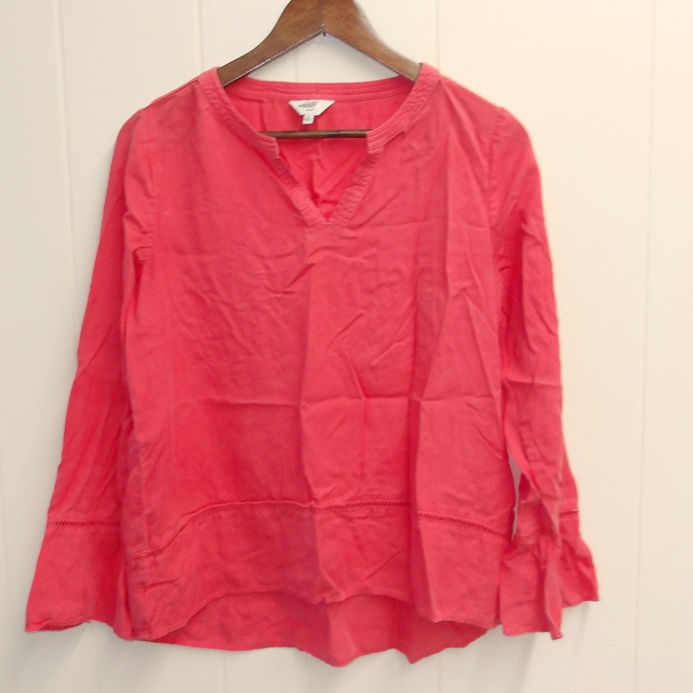 Crown & Ivy Coral Bell Sleeve Top Crochet Trim Casual Blouse Size LP /#6323‎